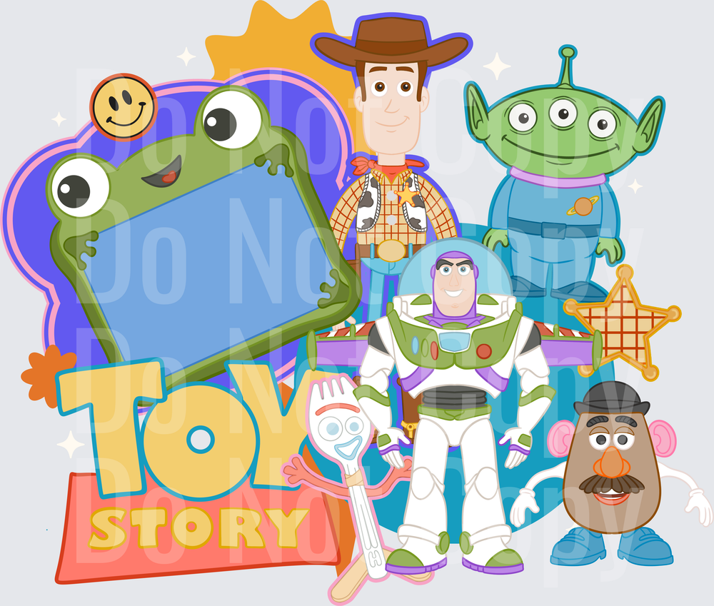 Animated Toy Characters Group Scene with Logo (DTF)
