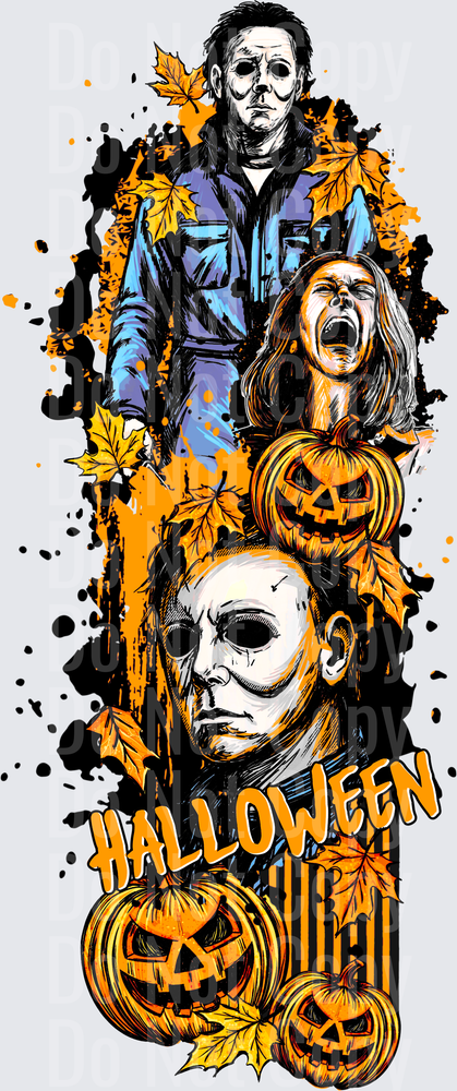 Masked Slasher Horror Movie Collage with Jack-O-Lanterns (DTF)
