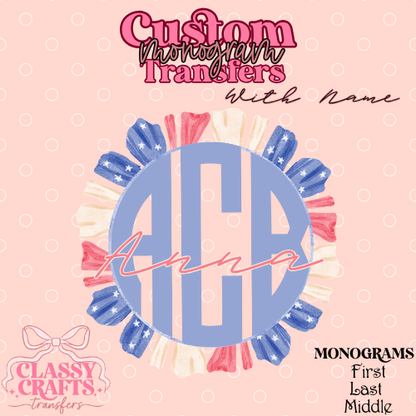 Patriotic Ruffle - Custom Monogram Transfer