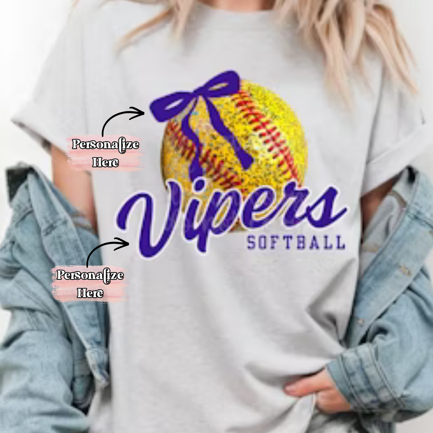 Glitter & Bow Baseball/Softball -  ‼️Fully Customizable Transfer‼️