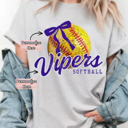Glitter & Bow Baseball/Softball -  ‼️Fully Customizable Transfer‼️