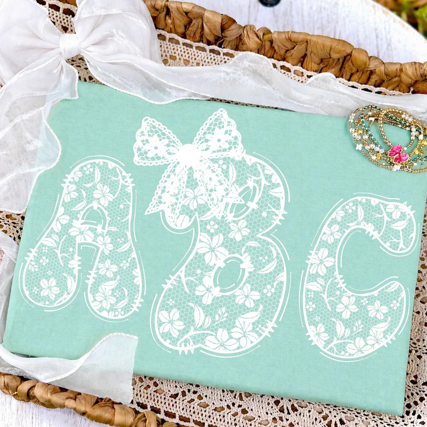 Coquette White Lace - Custom Monogram Transfer