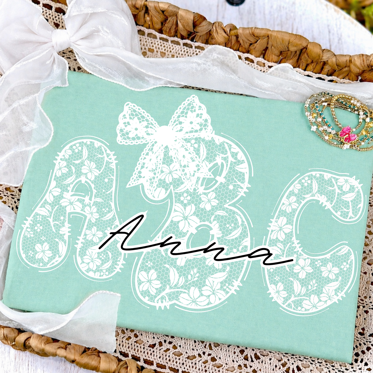 Coquette White Lace - Custom Monogram Transfer