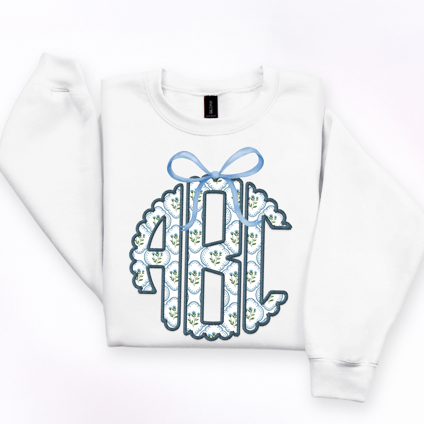 Preppy Blue & Green Floral - Custom Monogram Transfer
