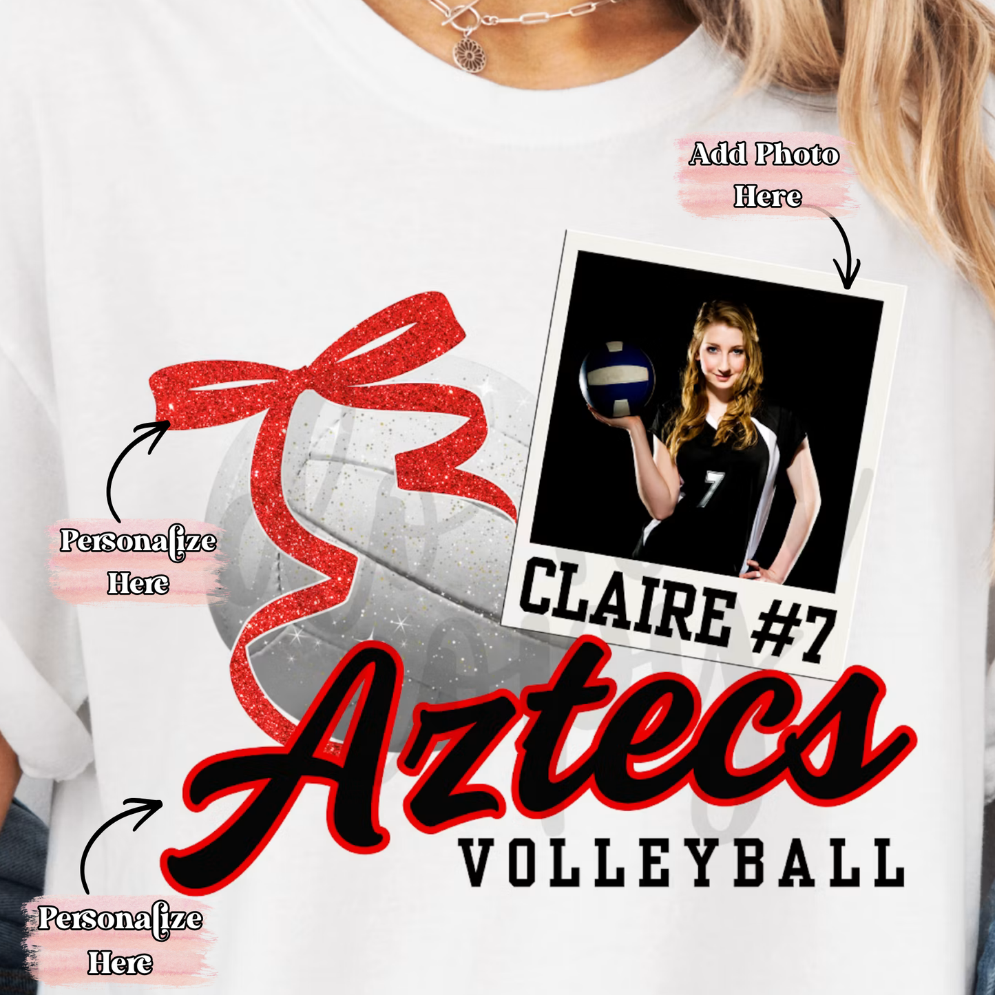 Glitter Bow & Photo Volleyball -  ‼️Fully Customizable Transfer‼️