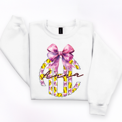 Softball Bow Scalloped- Custom Monogram Transfer