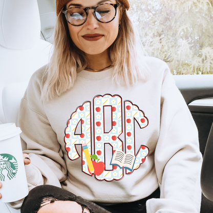 Teacher Apple Pencil Plaid - Custom Monogram Transfer