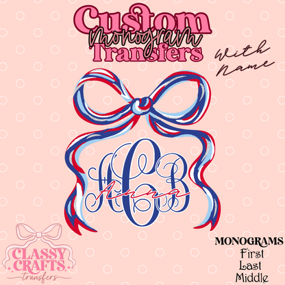 Coquette Patriotic Bow - Custom Monogram Transfer