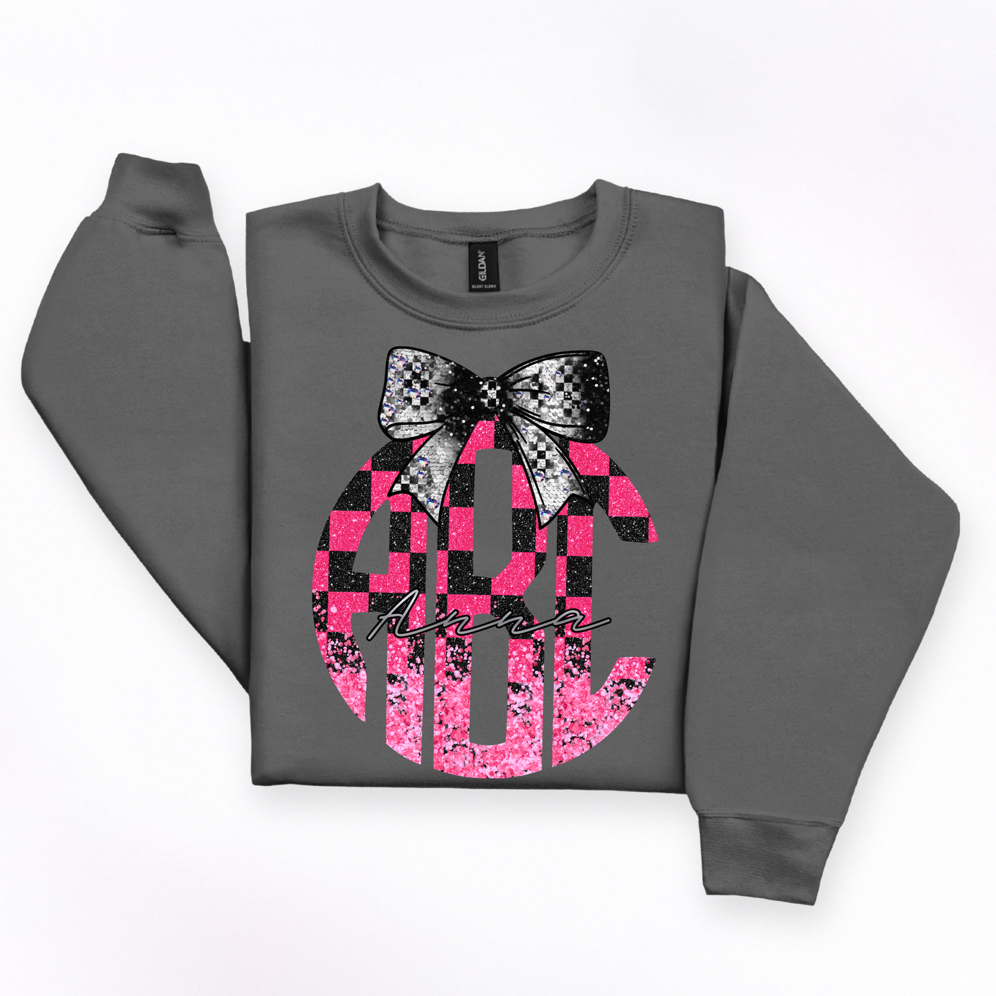 Pink & Black Checkered Racing - Custom Monogram Transfer