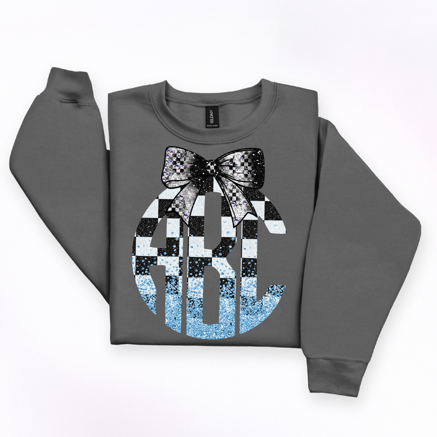 White & Blue Checkered Racing - Custom Monogram Transfer