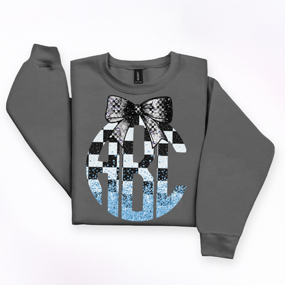 White & Blue Checkered Racing - Custom Monogram Transfer