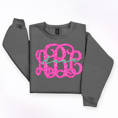 Pink Cheetah Vines Glitter - Custom Monogram Transfer