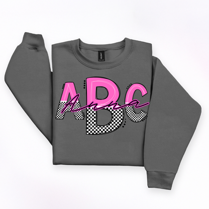 Pink & Black Checkered - Custom Monogram Transfer