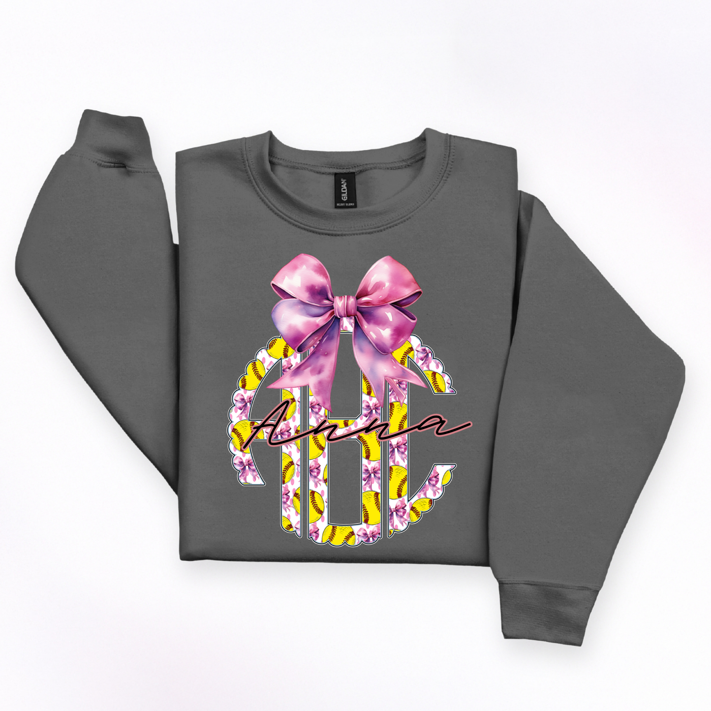 Softball Bow Scalloped- Custom Monogram Transfer