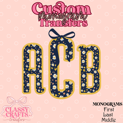 Blue & Yellow Ditsy Floral - Custom Monogram Transfer