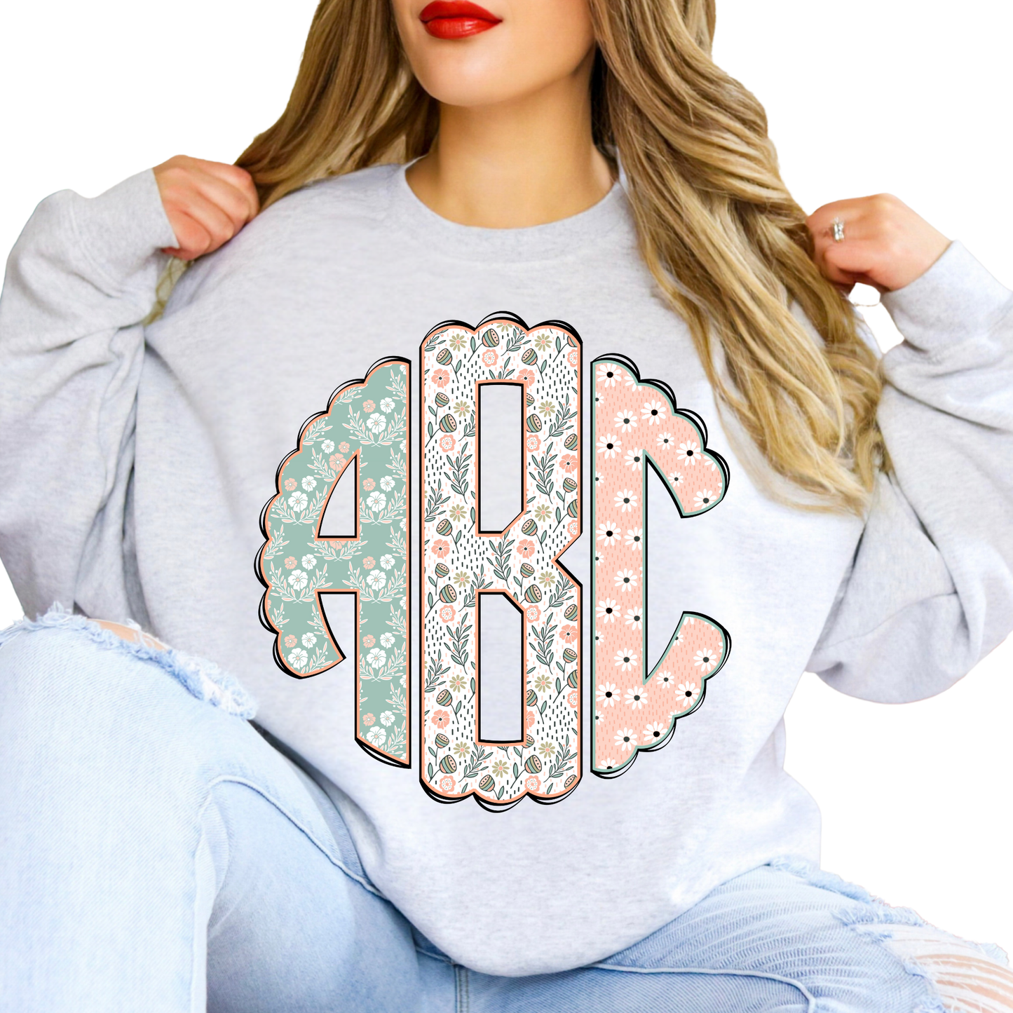 Peach & Mint Floral - Custom Monogram Transfer