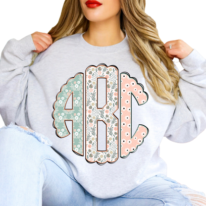 Peach & Mint Floral - Custom Monogram Transfer