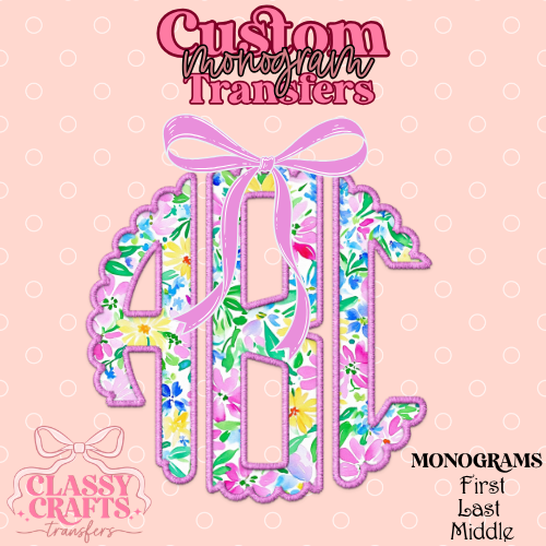 Preppy Pink & Yellow Floral - Custom Monogram Transfer