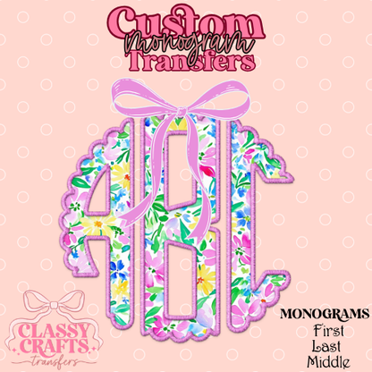 Preppy Pink & Yellow Floral - Custom Monogram Transfer