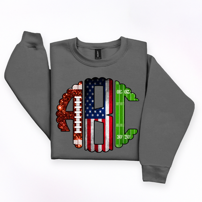 American Flag Football Field- Custom Monogram Transfer