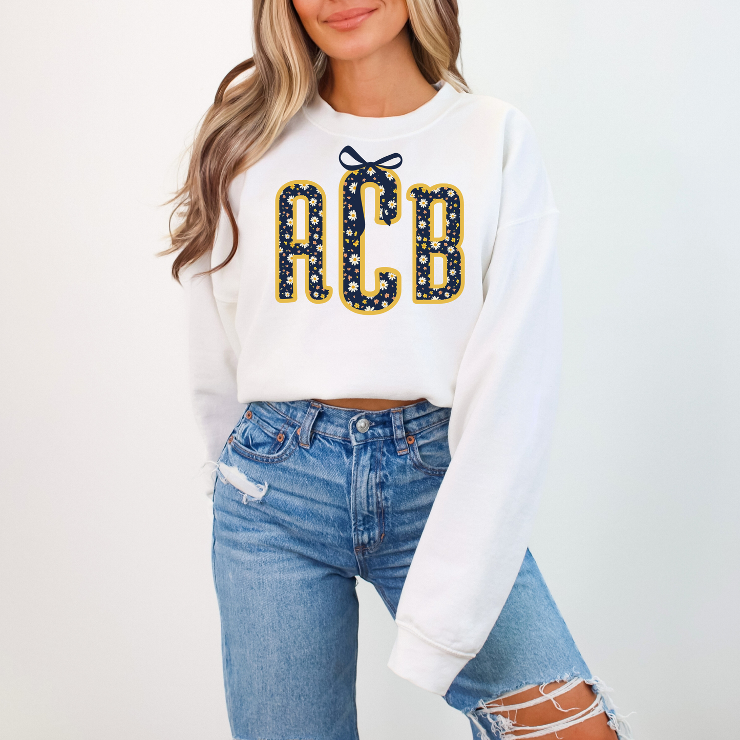 Blue & Yellow Ditsy Floral - Custom Monogram Transfer