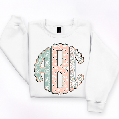 Mint & Peach Floral- Custom Monogram Transfer