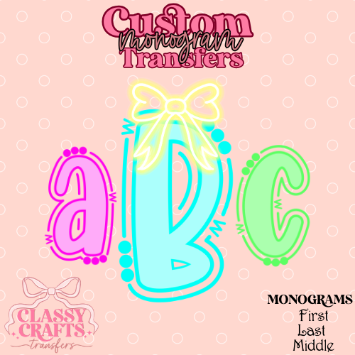 Preppy Neon - Custom Monogram Transfer