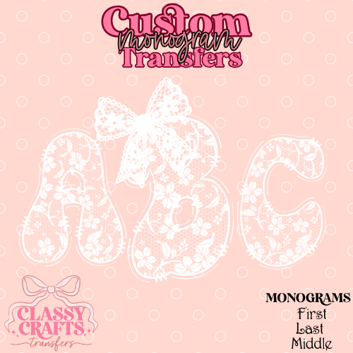 Coquette White Lace - Custom Monogram Transfer
