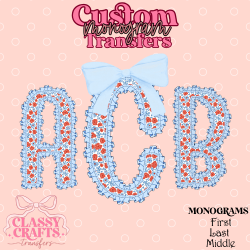 Ruffle Red & Blue Floral - Custom Monogram Transfer