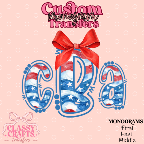 Preppy Patriotic Stripe - Custom Monogram Transfer