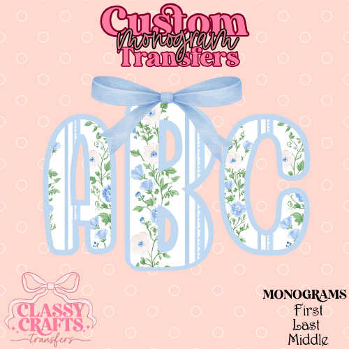 Preppy Floral Stripe - Custom Monogram Transfer