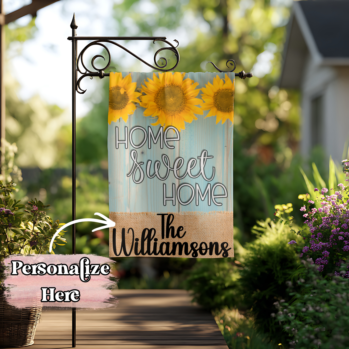 Home Sweet Home Sunflower Flag - 12x18 Inches - ‼️Fully Customizable Transfer‼️