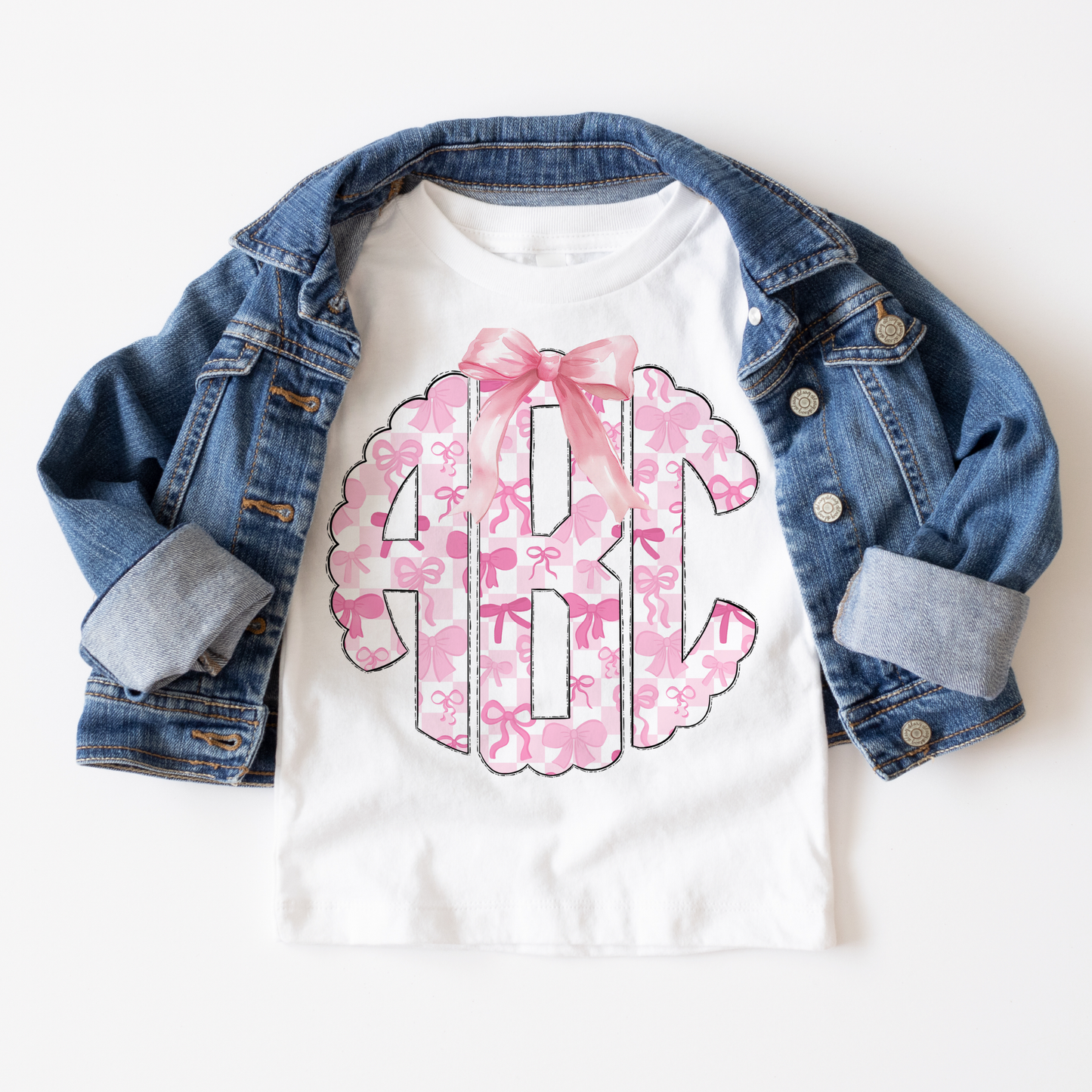 Pink Checkered Coquette Bow   - Custom Monogram Transfer