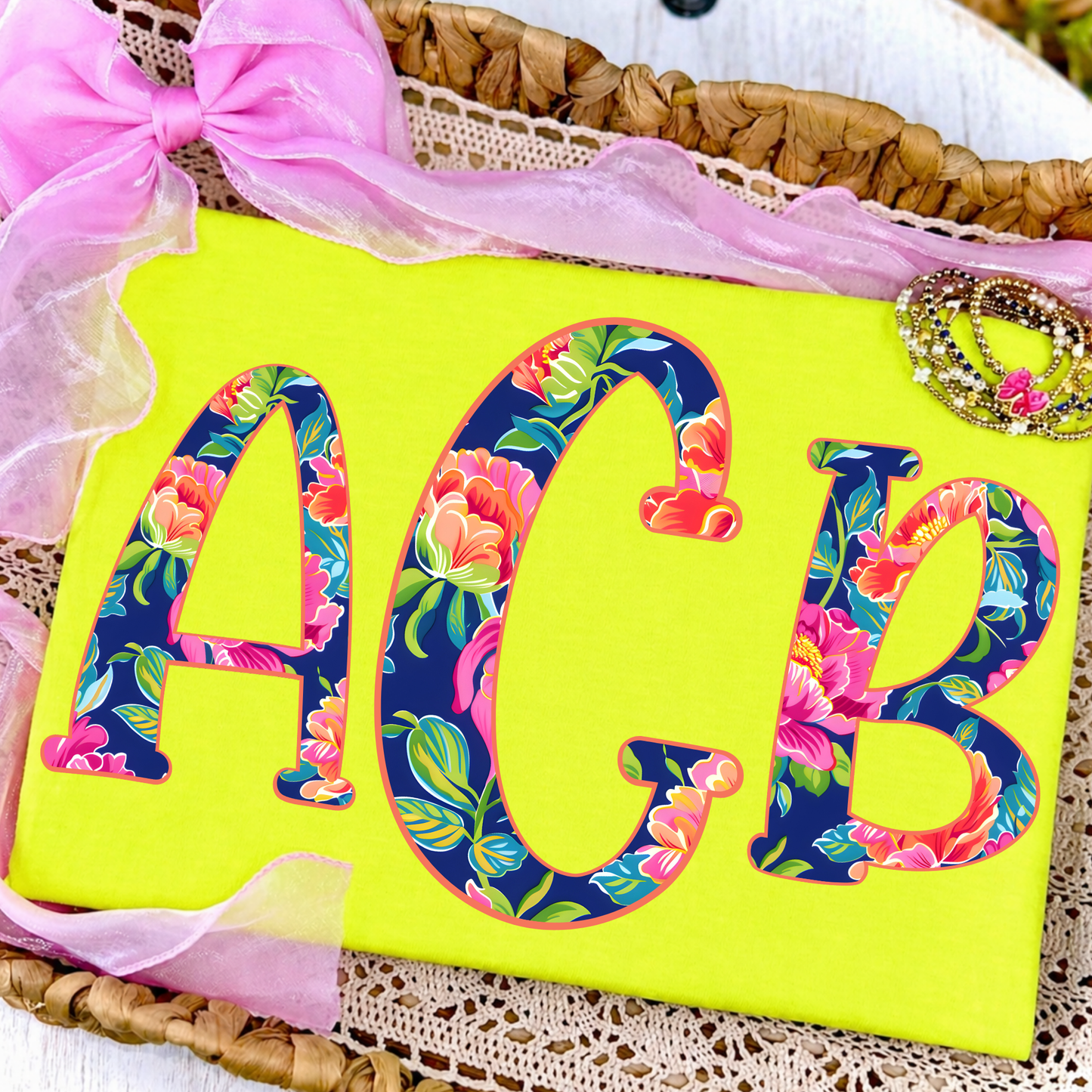 Bright Floral - Custom Monogram Transfer