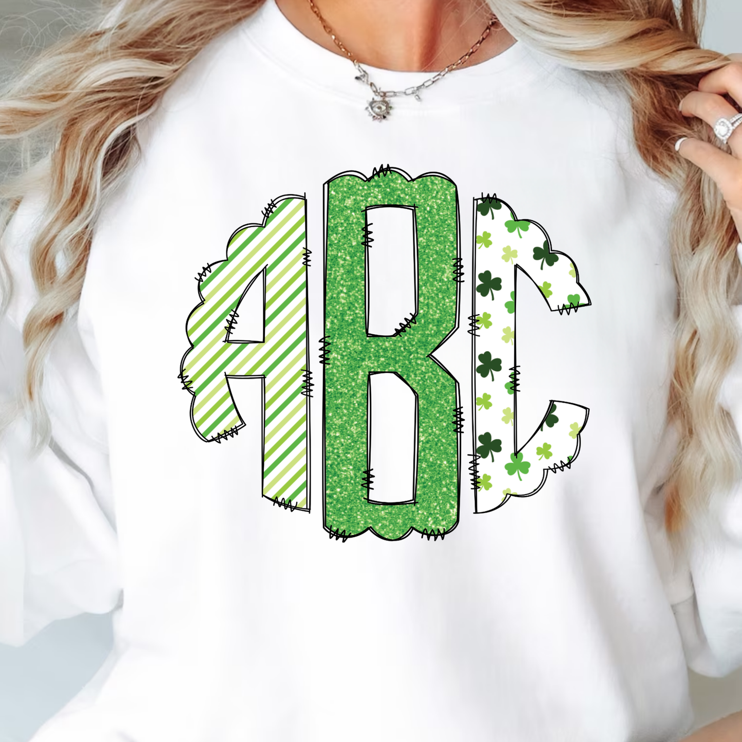 St. Patrick's Day Stripe Green Clover - Custom Monogram Transfer