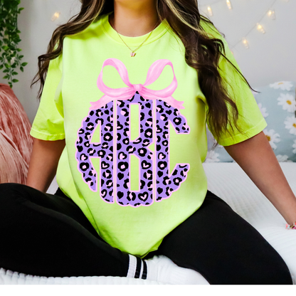 Purple Cheetah Scalloped  Bow - Custom Monogram Transfer
