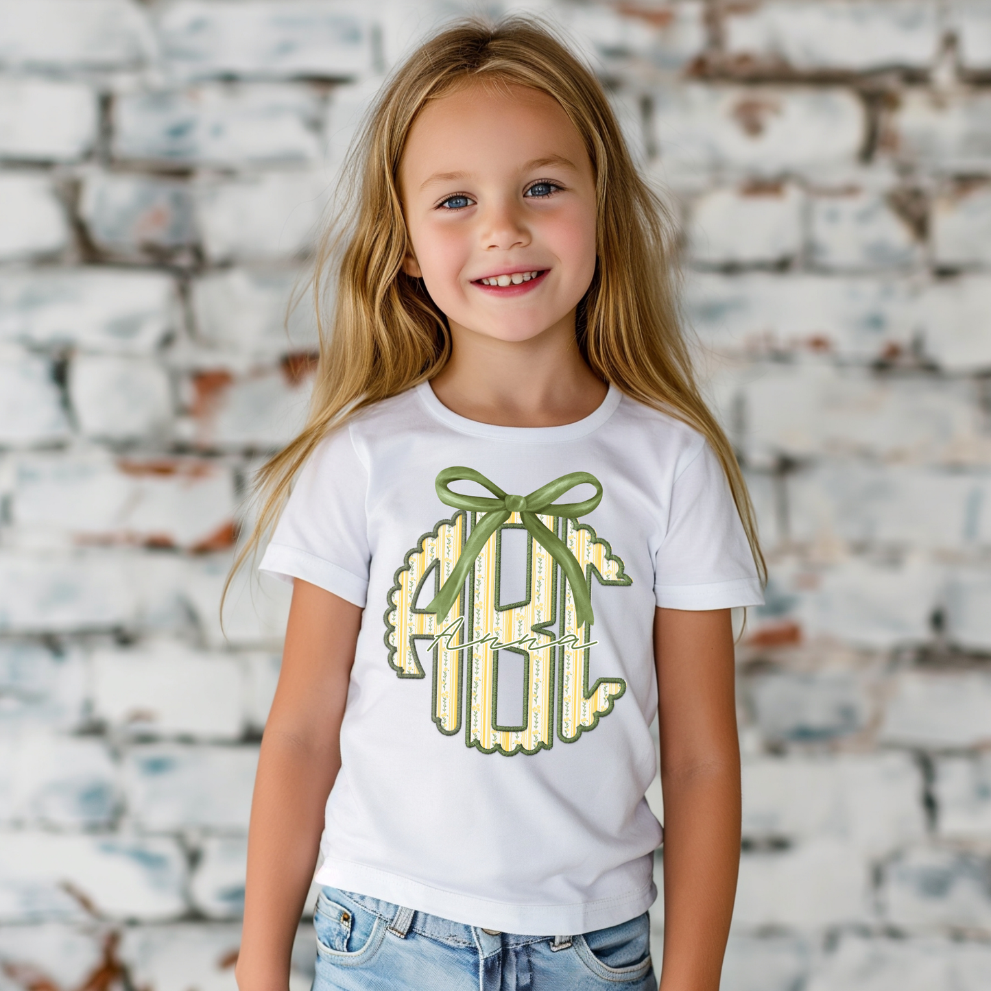 Cottagecore Yellow & Green Striped Floral - Custom Monogram Transfer