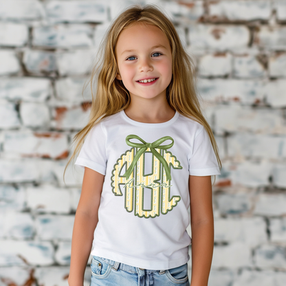 Cottagecore Yellow & Green Striped Floral - Custom Monogram Transfer