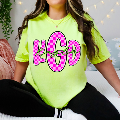 Neon Pink Checkered- Custom Monogram Transfer