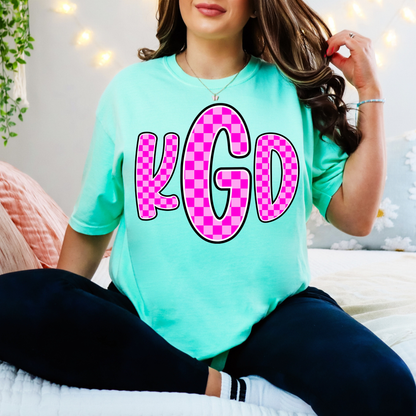 Neon Pink Checkered- Custom Monogram Transfer