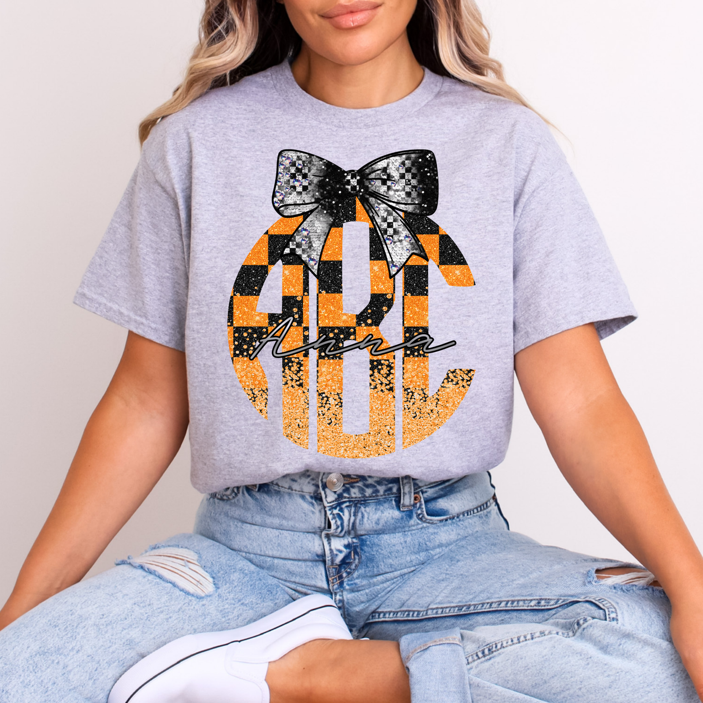 Orange & Black Checkered Racing - Custom Monogram Transfer