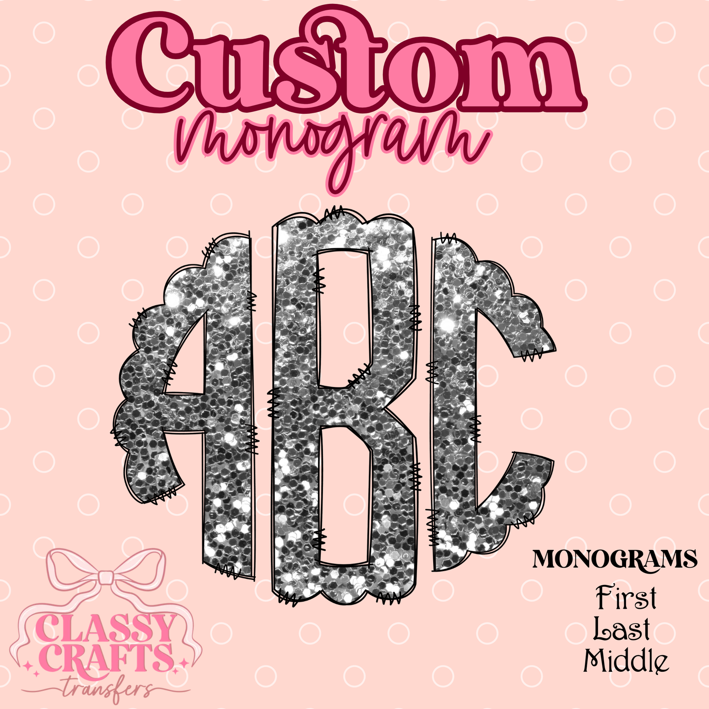 Silver Chunky Glitter - Custom Monogram Transfer
