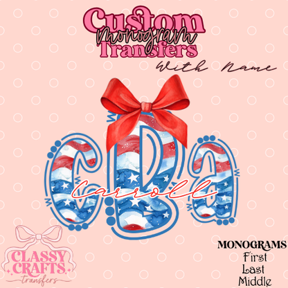 Preppy Patriotic Stripe - Custom Monogram Transfer