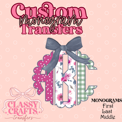 Pink & Gray - Custom Monogram Transfer