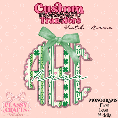 Coquette Shamrocks & Bows - Custom Monogram Transfer