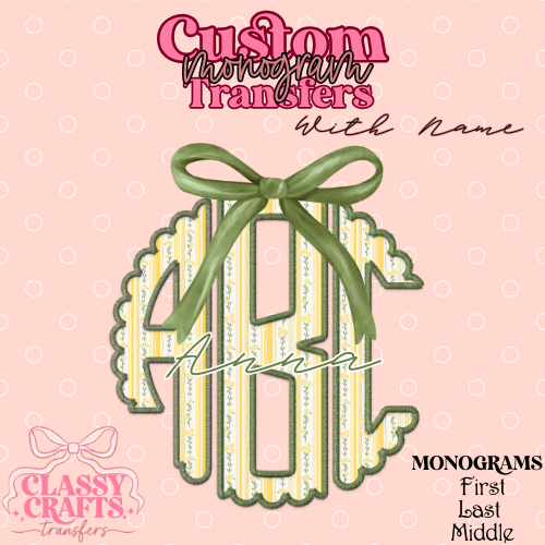 Cottagecore Yellow & Green Striped Floral - Custom Monogram Transfer