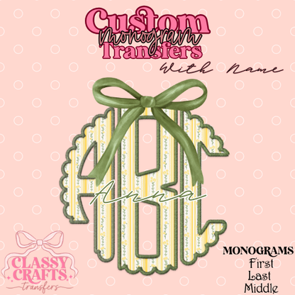 Cottagecore Yellow & Green Striped Floral - Custom Monogram Transfer