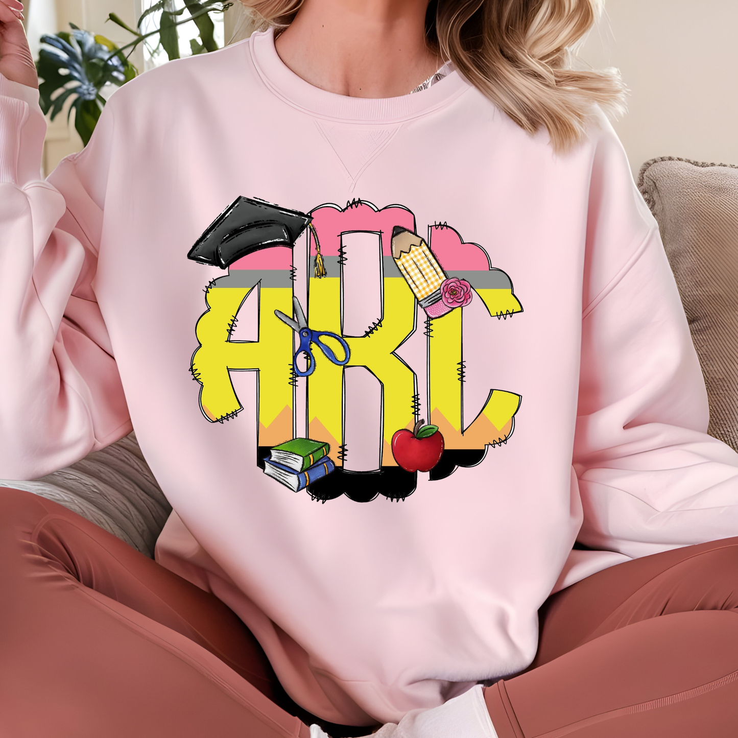 Yellow Teacher Pencil - Custom Monogram Transfer