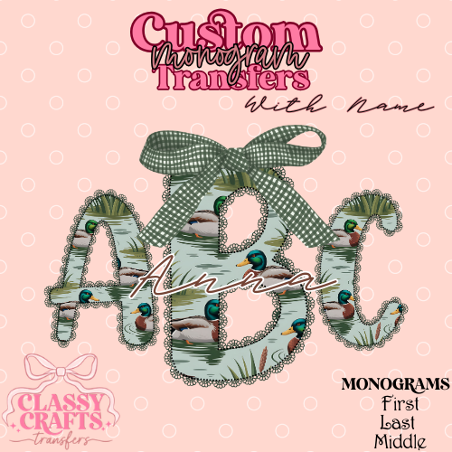 Preppy Lace Mallard - Custom Monogram Transfer
