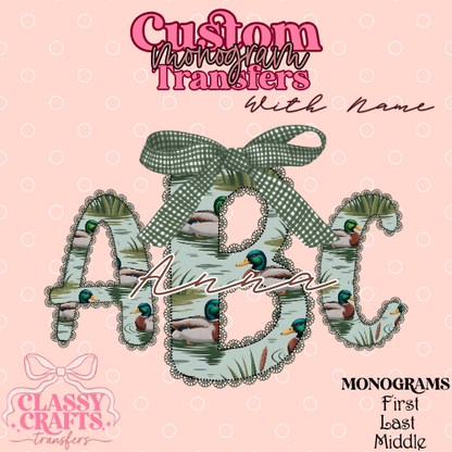 Preppy Lace Mallard - Custom Monogram Transfer
